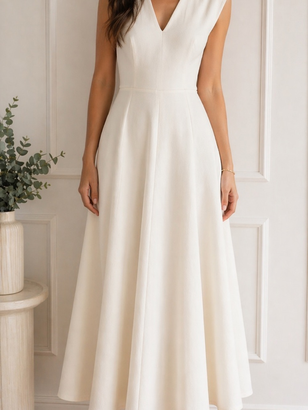 LK Bennett Cream V-Neck Sleeveless A-Line Maxi Dress